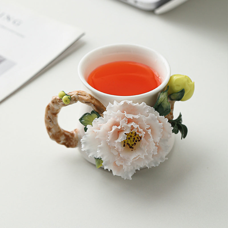 Hand-Sculpted Flower Ceramic Coffee Mug