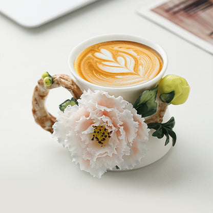 Hand-Sculpted Flower Ceramic Coffee Mug