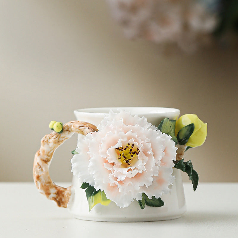 Hand-Sculpted Flower Ceramic Coffee Mug
