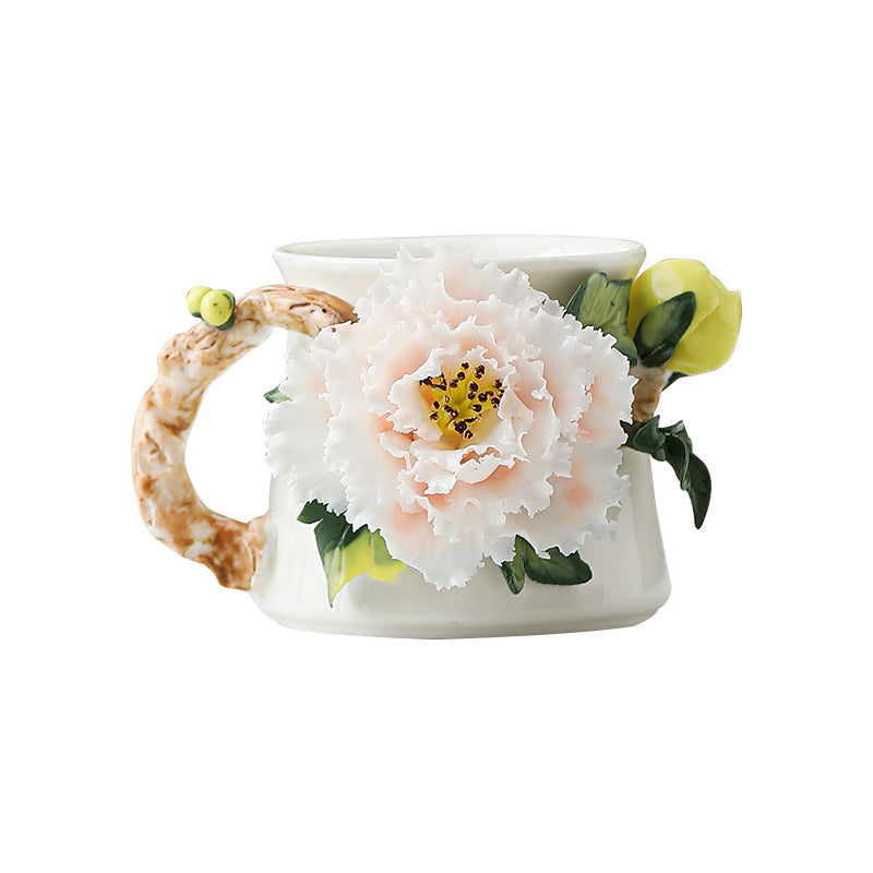 Hand-Sculpted Flower Ceramic Coffee Mug