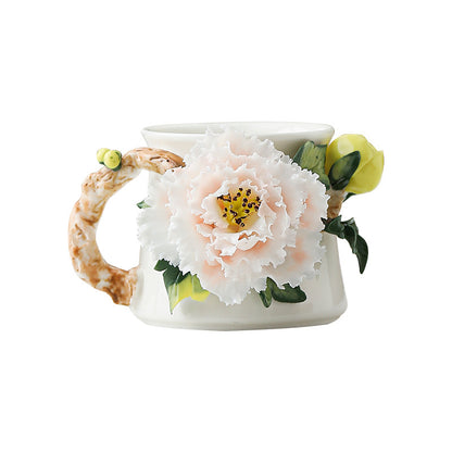 Hand-Sculpted Flower Ceramic Coffee Mug