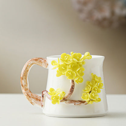 Hand-Sculpted Flower Ceramic Coffee Mug