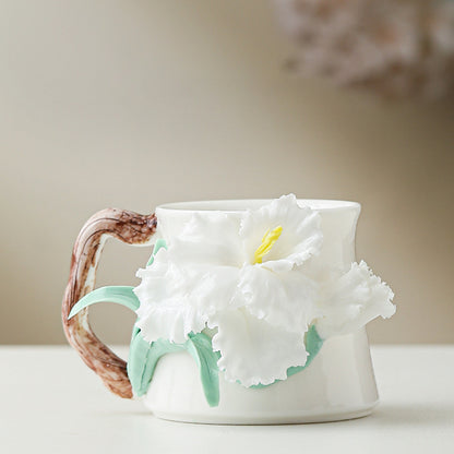 Hand-Sculpted Flower Ceramic Coffee Mug
