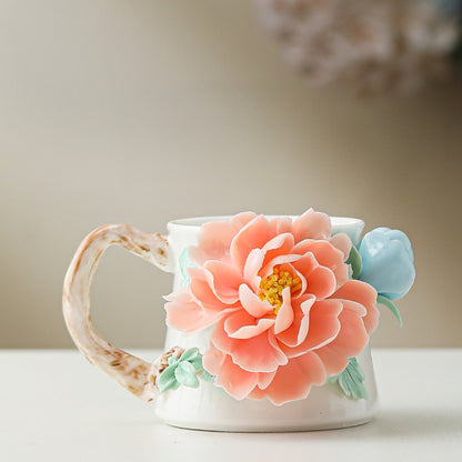 Hand-Sculpted Flower Ceramic Coffee Mug
