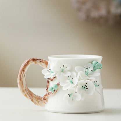 Hand-Sculpted Flower Ceramic Coffee Mug