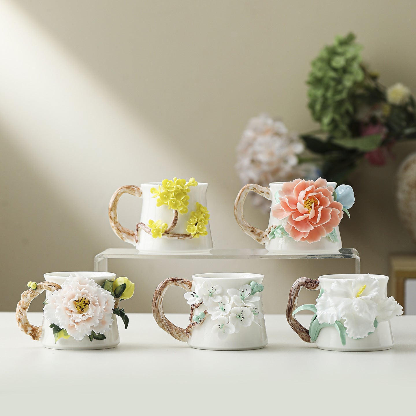 Hand-Sculpted Flower Ceramic Coffee Mug
