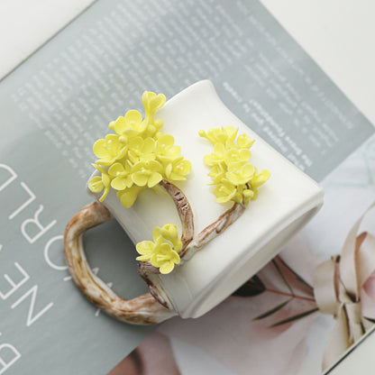 Hand-Sculpted Flower Ceramic Coffee Mug
