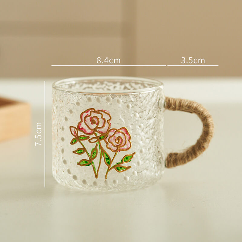 Hand Painted Floral Embossed Glass Cup