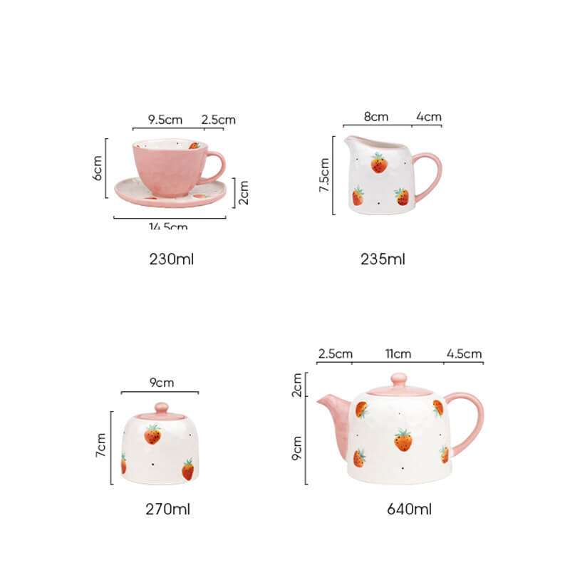 Hand Painted Strawberry Ceramic Teapot Set