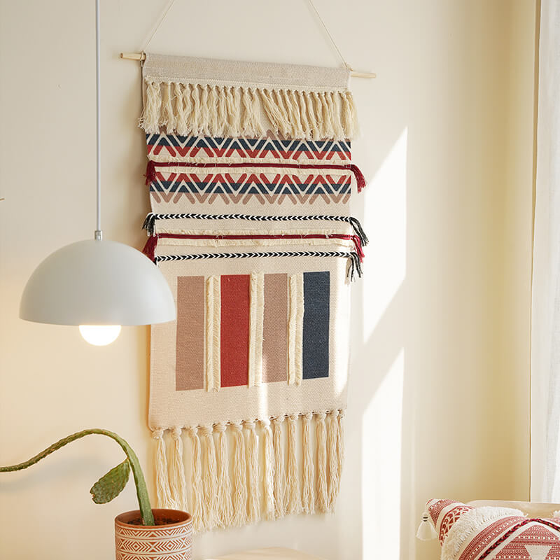 Hand Woven Geometric Pattern Tassel Wall Hanging