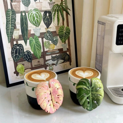 Handcrafted Tropical Plant Leaf Latte Cup