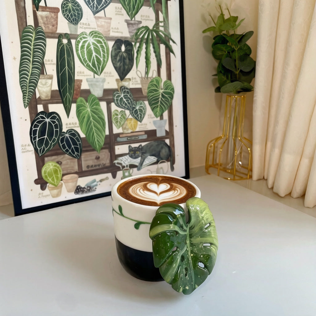 Handcrafted Tropical Plant Leaf Latte Cup