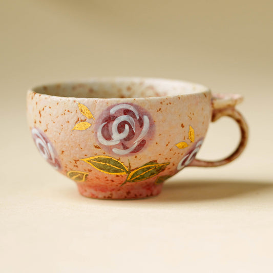 Handmade Gold-Painted Rose Ceramic Teacup