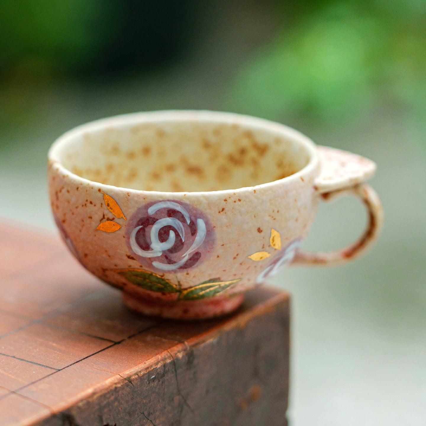 Handmade Gold-Painted Rose Ceramic Teacup