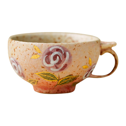 Handmade Gold-Painted Rose Ceramic Teacup