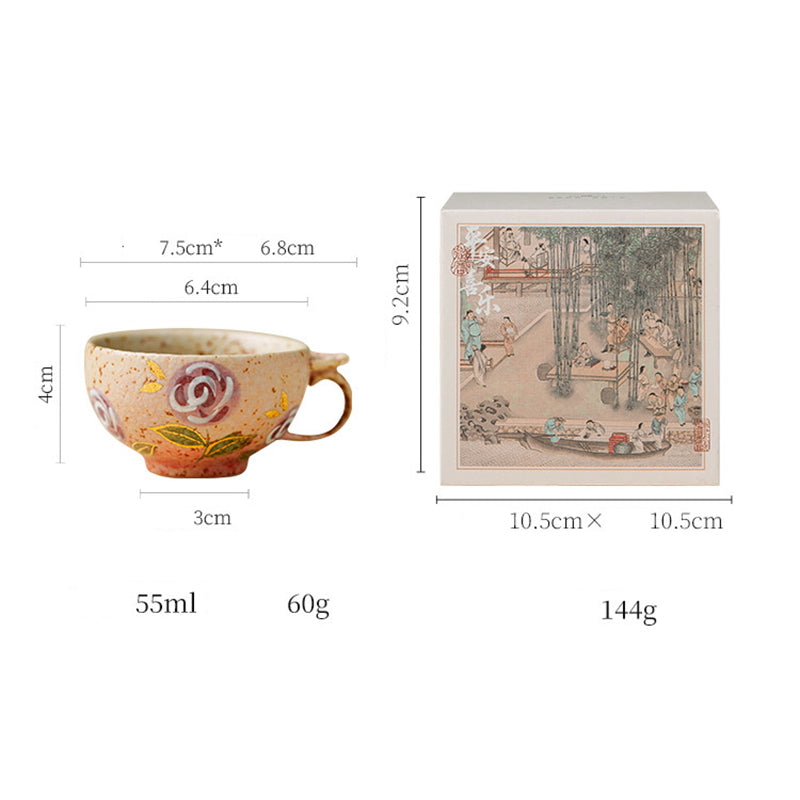 Handmade Gold-Painted Rose Ceramic Teacup