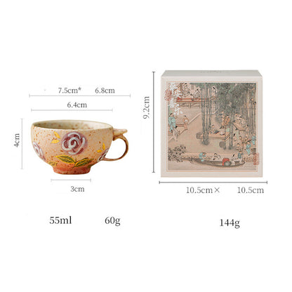 Handmade Gold-Painted Rose Ceramic Teacup