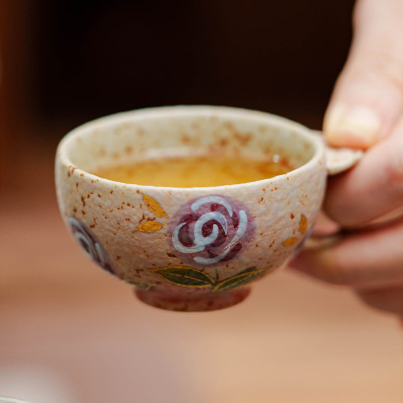 Handmade Gold-Painted Rose Ceramic Teacup