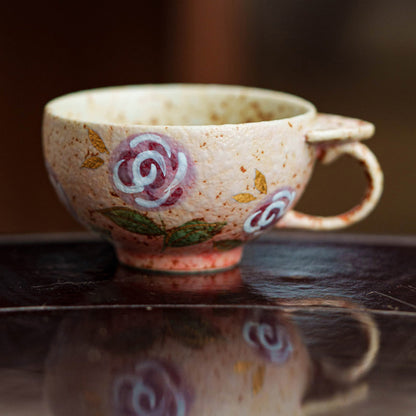 Handmade Gold-Painted Rose Ceramic Teacup
