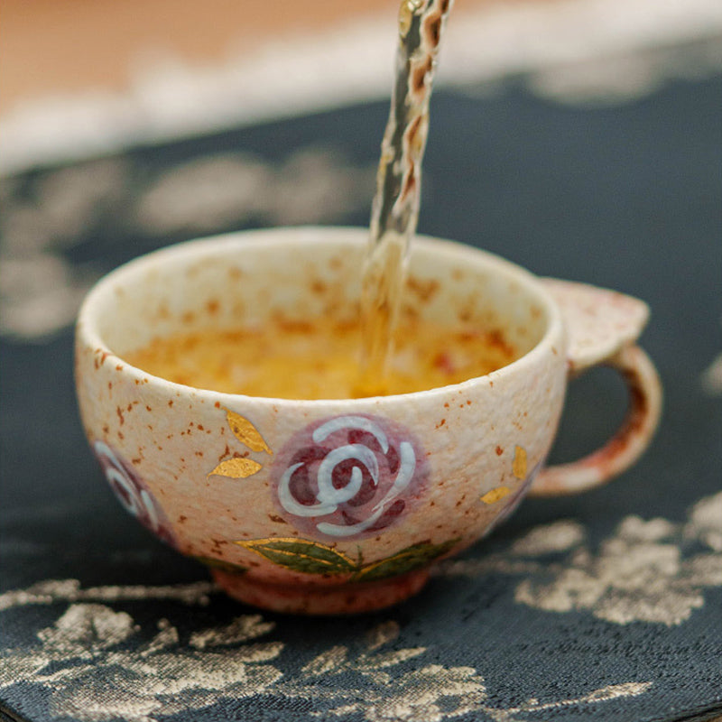 Handmade Gold-Painted Rose Ceramic Teacup