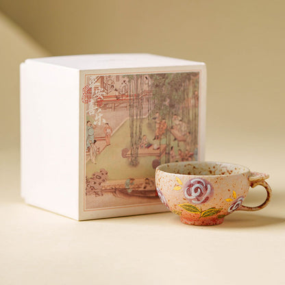 Handmade Gold-Painted Rose Ceramic Teacup
