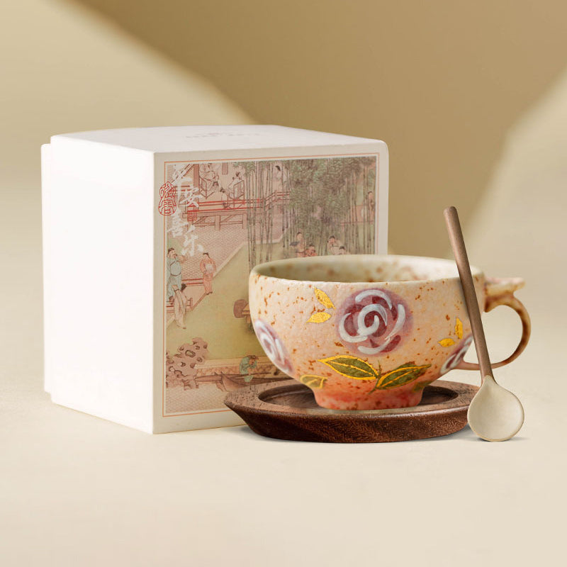 Handmade Gold-Painted Rose Ceramic Teacup