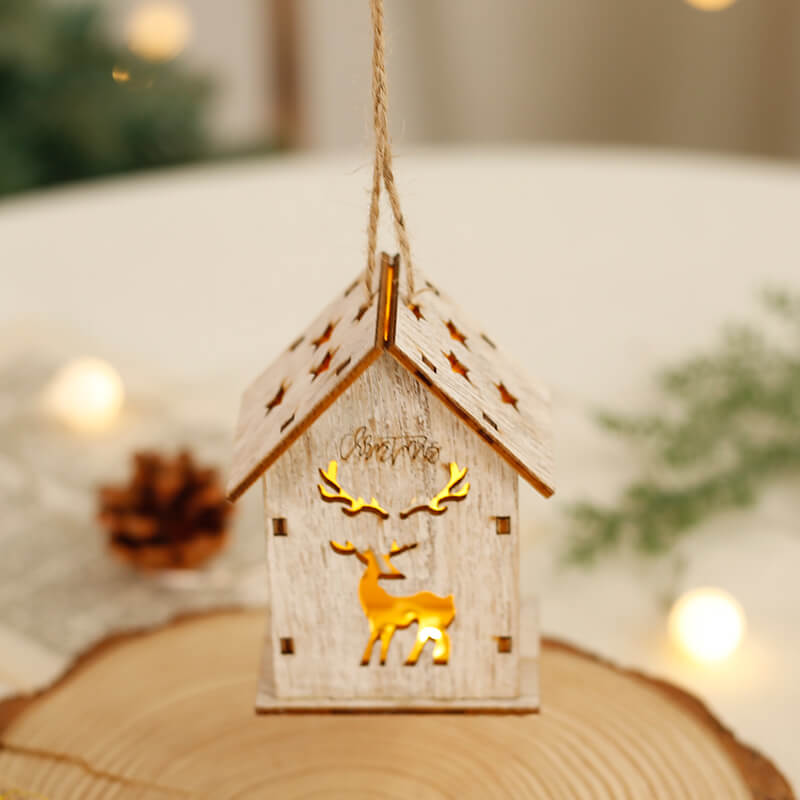 Handmade Mini Wooden House Christmas Decoration