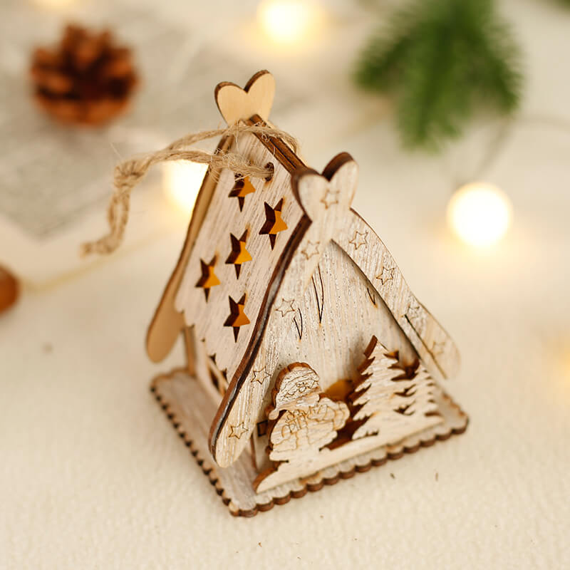 Handmade Mini Wooden House Christmas Decoration