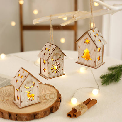 Handmade Mini Wooden House Christmas Decoration