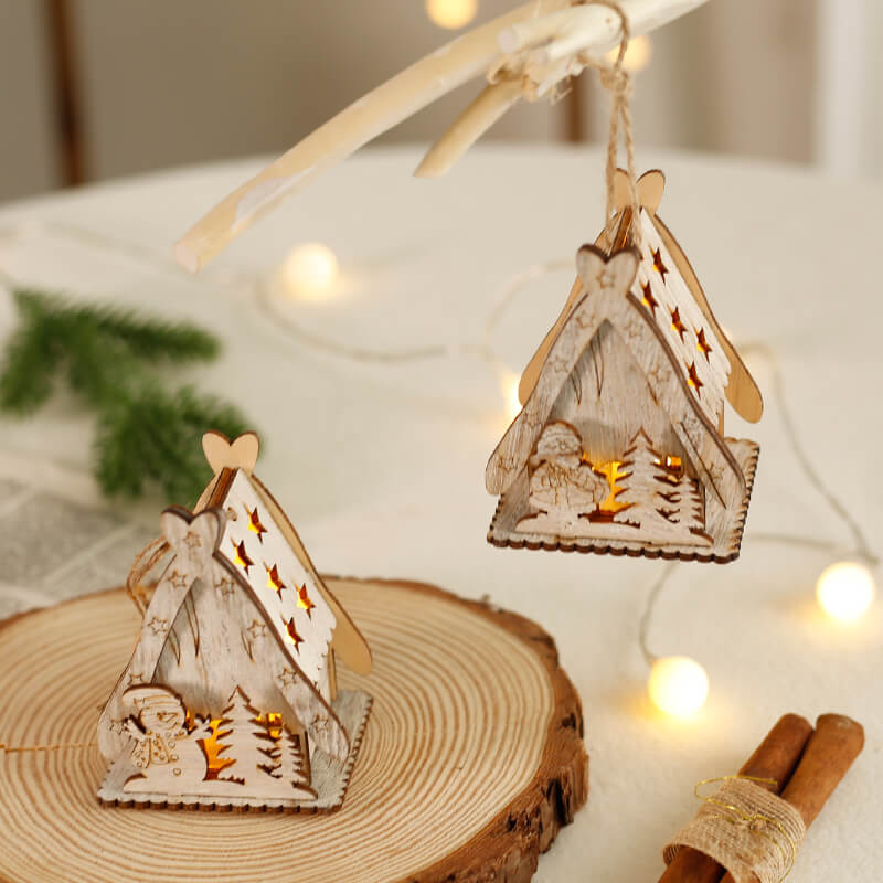 Handmade Mini Wooden House Christmas Decoration