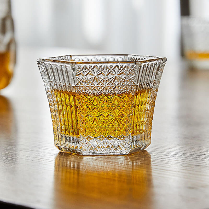 Hexagonal Embossed Glass Cup