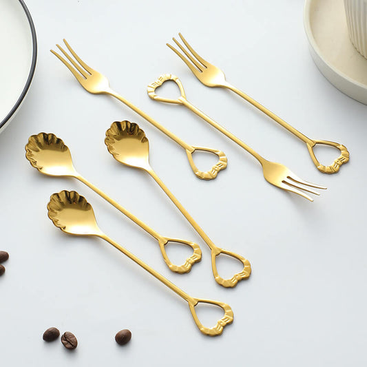 Hollow Heart Shaped Dessert Spoon & Fork