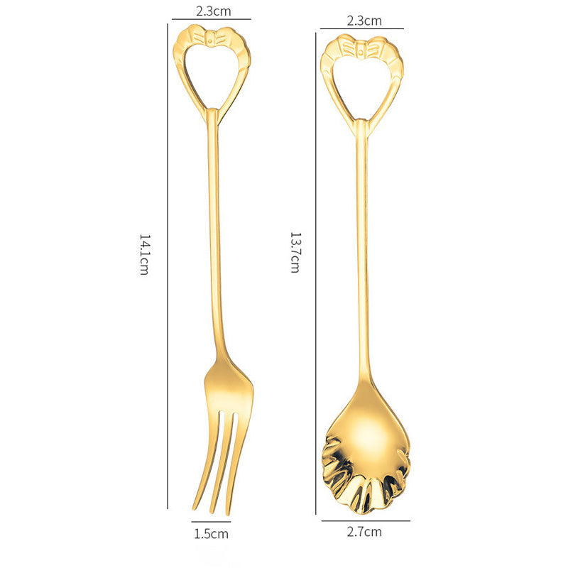 Hollow Heart Shaped Dessert Spoon & Fork