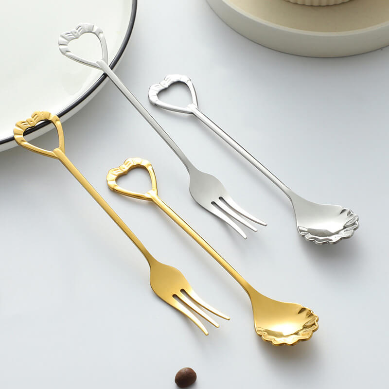 Hollow Heart Shaped Dessert Spoon & Fork