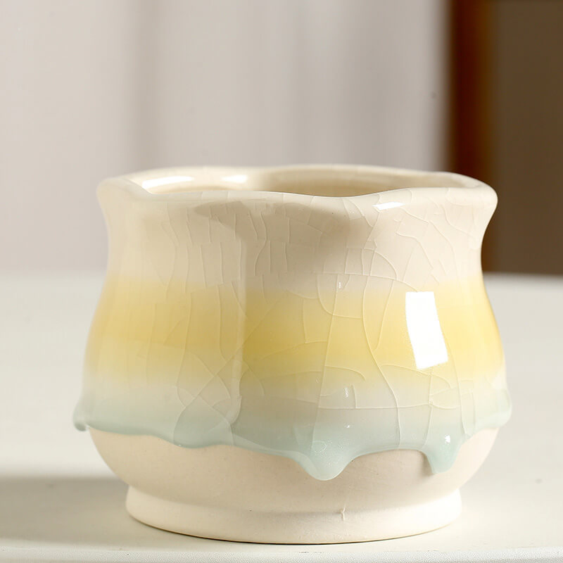 Ice-Cracked Glazed Ceramic Vase