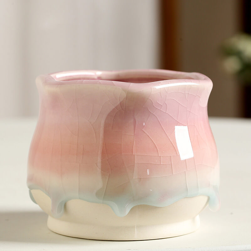 Ice-Cracked Glazed Ceramic Vase