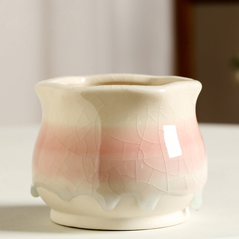 Ice-Cracked Glazed Ceramic Vase