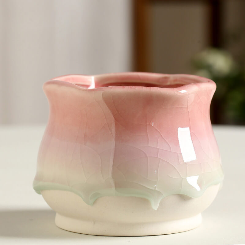 Ice-Cracked Glazed Ceramic Vase