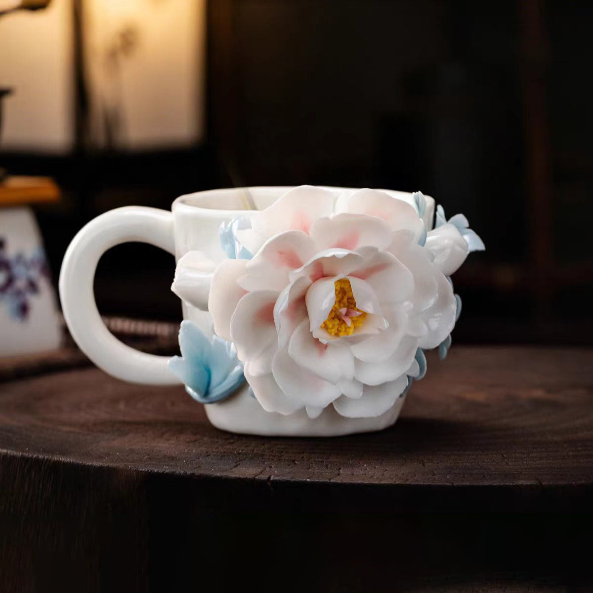 Intangible Cultural Heritage Hand-Sculpted Flower Ceramic Coffee Cup