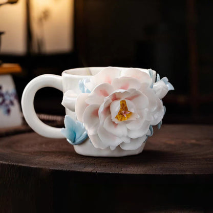 Intangible Cultural Heritage Hand-Sculpted Flower Ceramic Coffee Cup