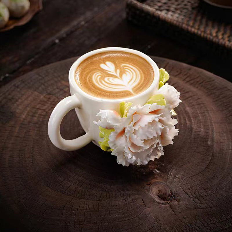 Intangible Cultural Heritage Hand-Sculpted Flower Ceramic Coffee Cup