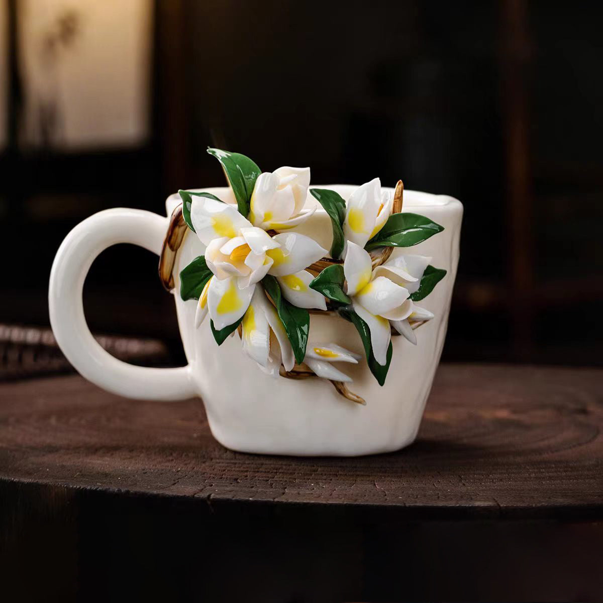 Intangible Cultural Heritage Hand-Sculpted Flower Ceramic Coffee Cup
