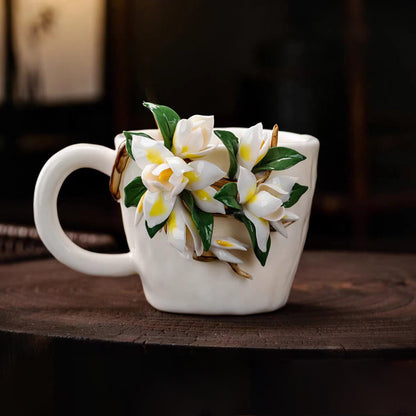 Intangible Cultural Heritage Hand-Sculpted Flower Ceramic Coffee Cup