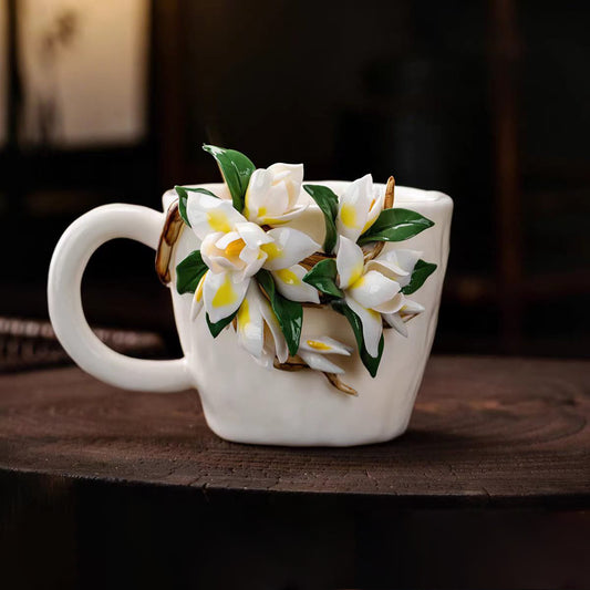 Intangible Cultural Heritage Hand-Sculpted Flower Ceramic Coffee Cup