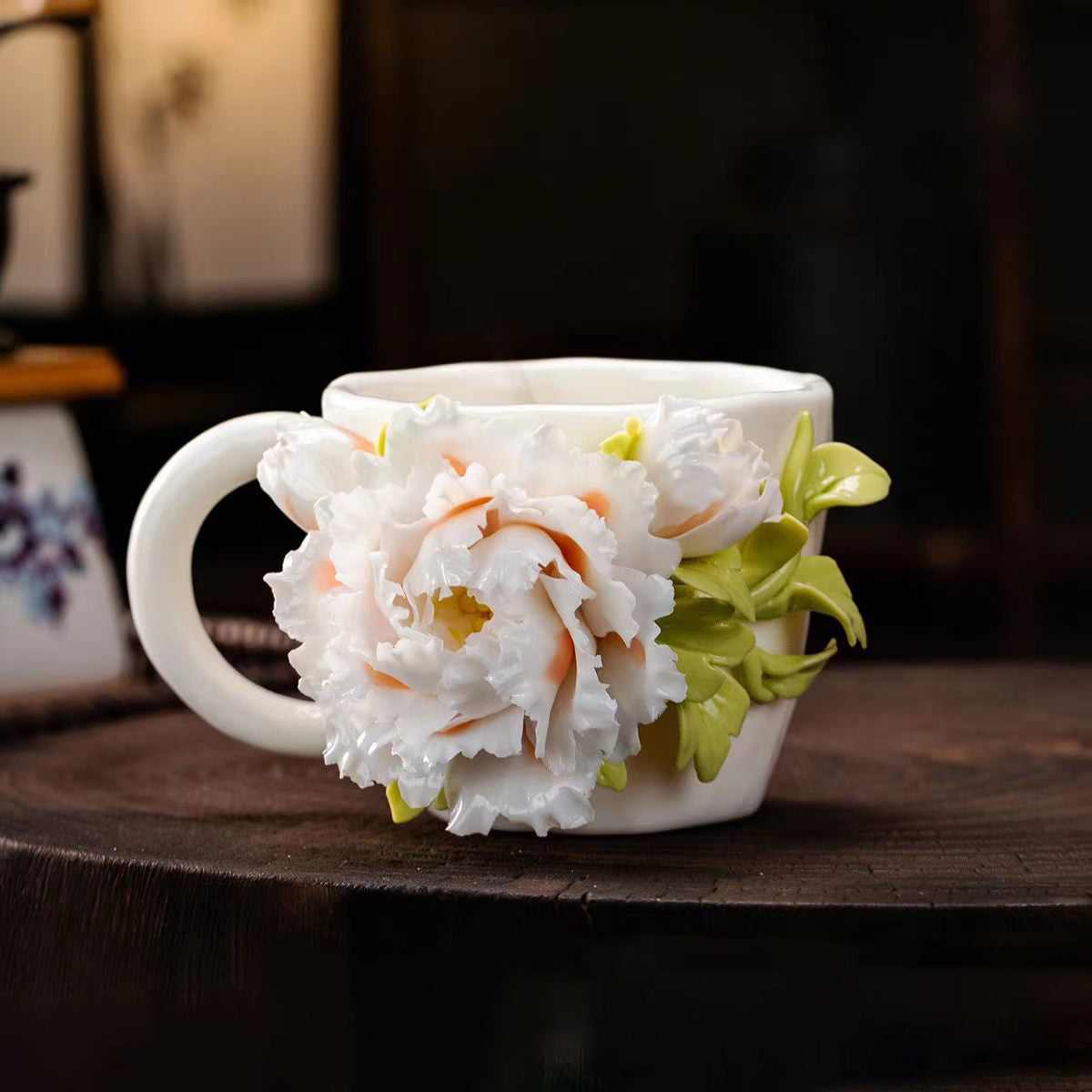 Intangible Cultural Heritage Hand-Sculpted Flower Ceramic Coffee Cup