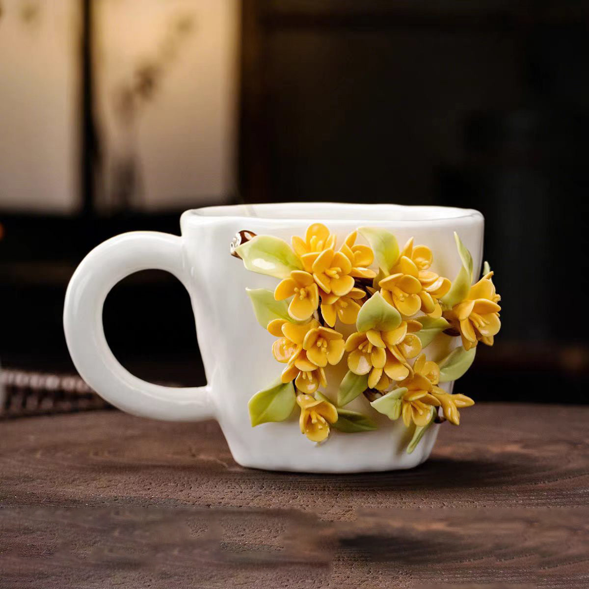 Intangible Cultural Heritage Hand-Sculpted Flower Ceramic Coffee Cup