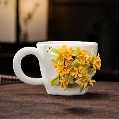 Intangible Cultural Heritage Hand-Sculpted Flower Ceramic Coffee Cup