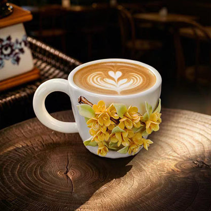 Intangible Cultural Heritage Hand-Sculpted Flower Ceramic Coffee Cup