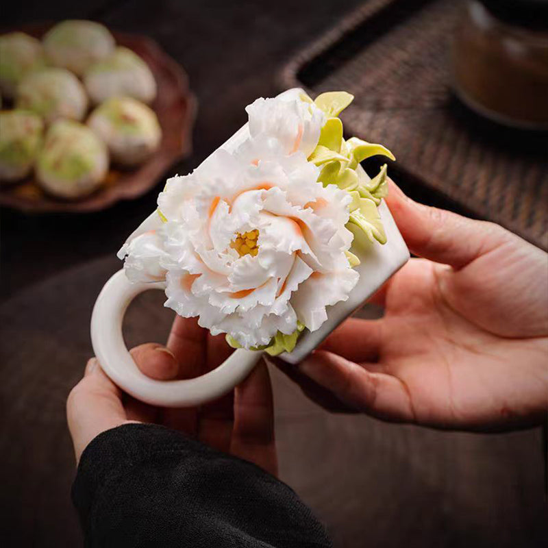Intangible Cultural Heritage Hand-Sculpted Flower Ceramic Coffee Cup