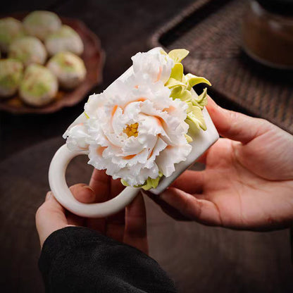 Intangible Cultural Heritage Hand-Sculpted Flower Ceramic Coffee Cup